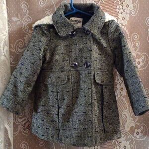 OshKosh B'Gosh girls 4 Navy hooded double‎ breasted coat pockets bow accent
